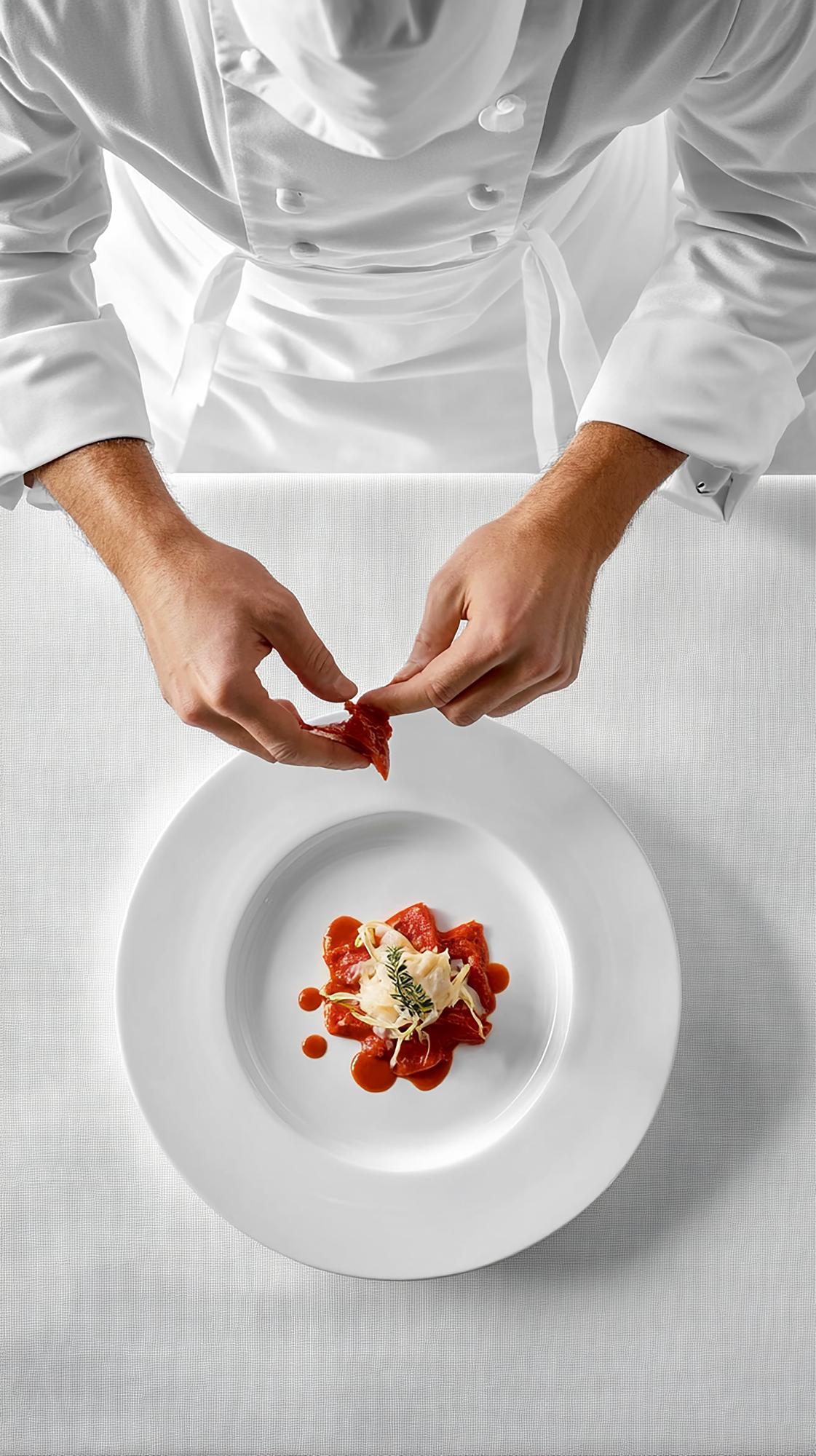 Chef demonstrating plating in workshop